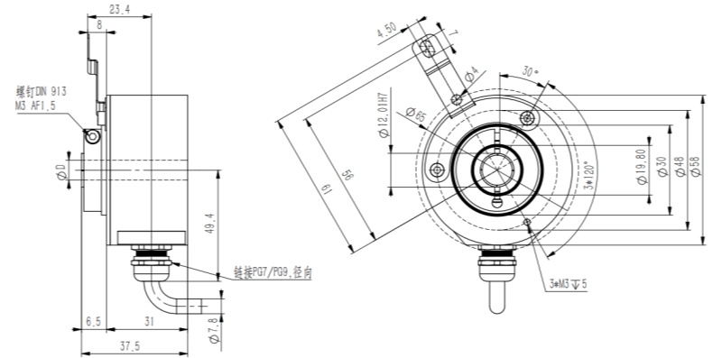 58mm實心軸盲孔型通孔型增量編碼器-西威迪